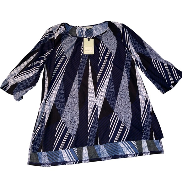 NEW Dana Buchman Navy Blue/White Patchwork Blouse - Picture 6 of 8